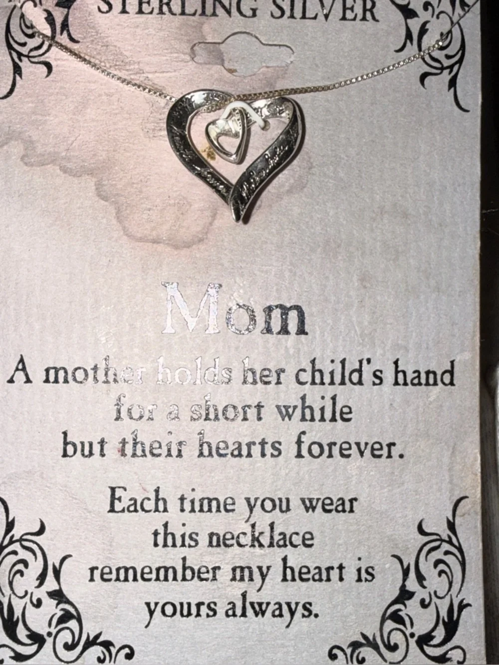 Vintage sterling silver ‘ Inspirational Mom' Heart Pendant Necklace